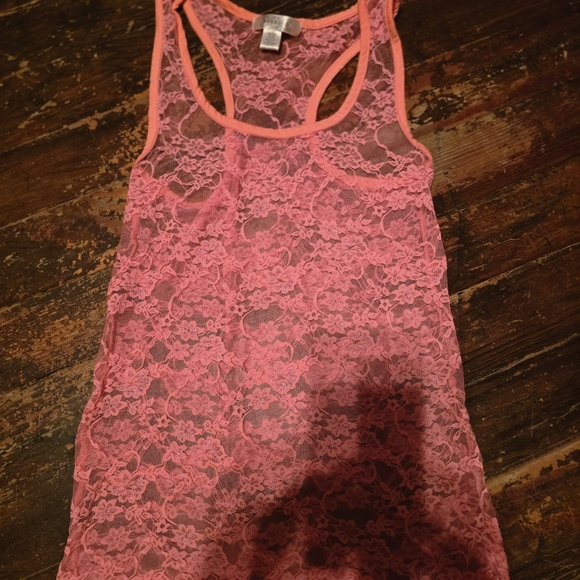 Bozzolo Tops - Bozzolo Pink Lace Tank Top